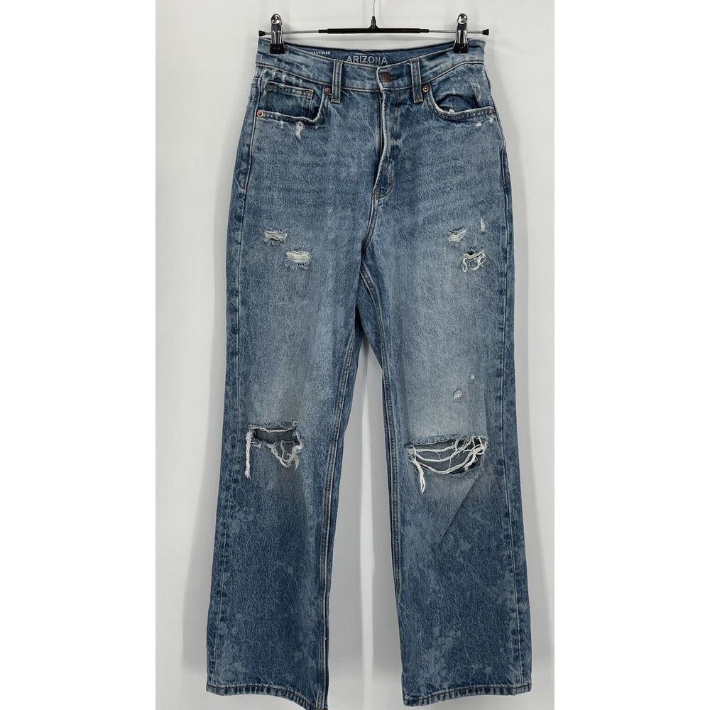 Arizona 5 Highest-Rise Curvy Skater Jean Womens Blue Acid Wash Distressed Ripped